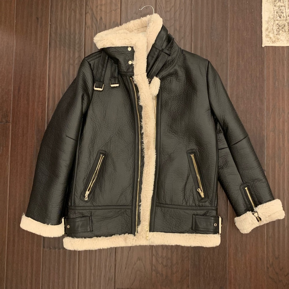 Zara Faux Leather Shearling Fur Lined Aviator Coat